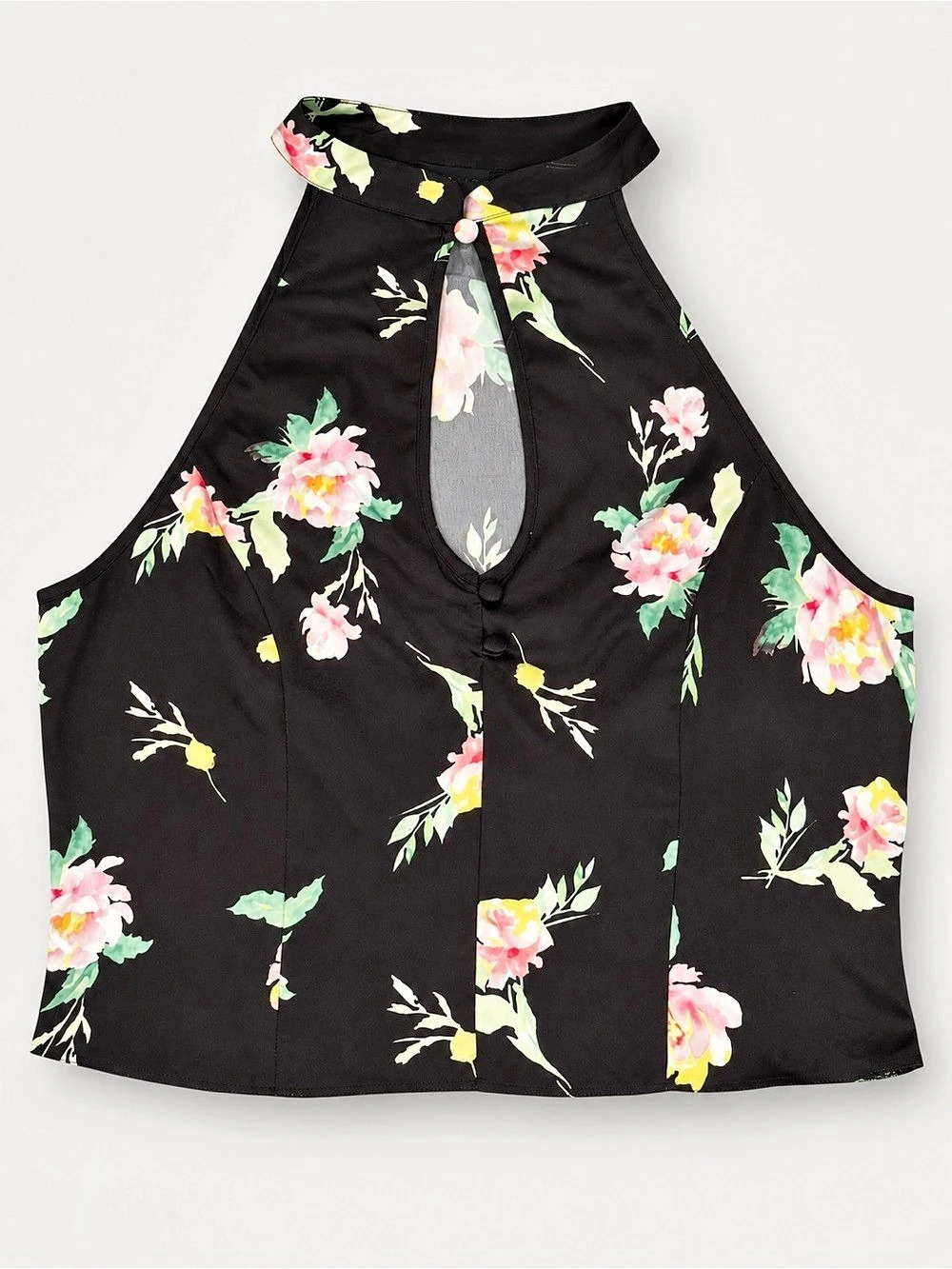 ASOS DESIGN Floral Halter Blouse in Black & Pink
